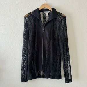 EXCLUSIVELY MISOOK BLACK LACE ZIP FRONT CRYSTAL STUDDED JACKET